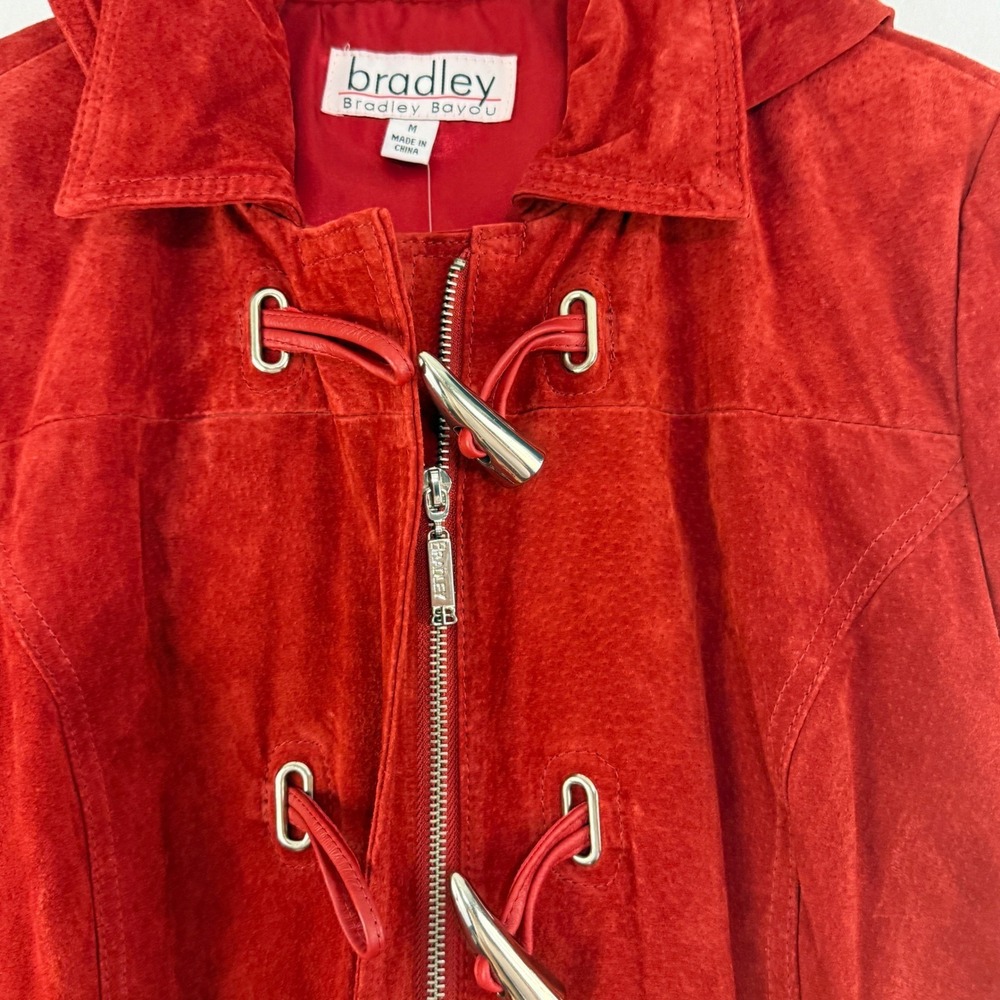 NWT Bradley Bayou Red‎ Leather Suede Toggle Coat  Women's Medium  Hooded